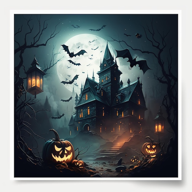 Happy Halloween banner template with halloween pumpkin and Halloween Elements Ai Generated