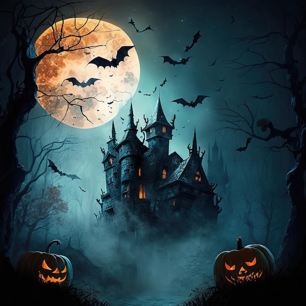 Happy Halloween banner template with halloween pumpkin and Halloween Elements Ai Generated