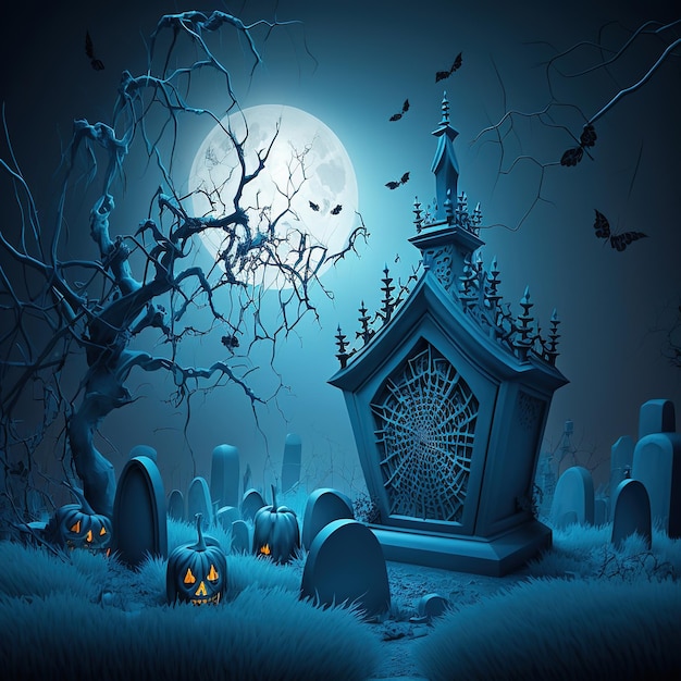 Happy Halloween banner template with halloween pumpkin and Halloween Elements Ai Generated