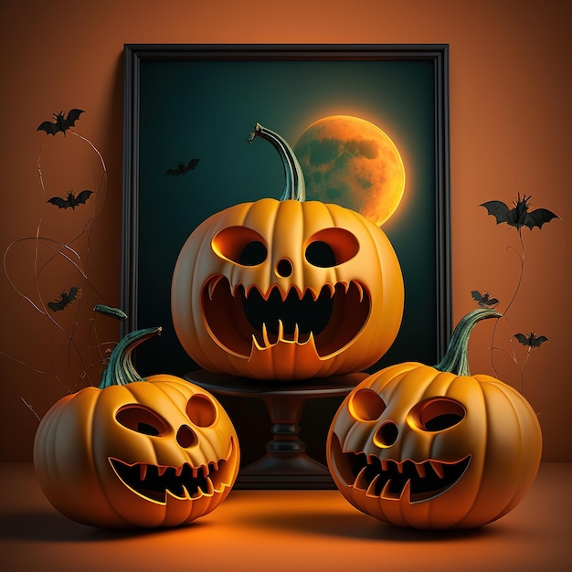 Happy Halloween banner template with halloween pumpkin and Halloween Elements Ai Generated