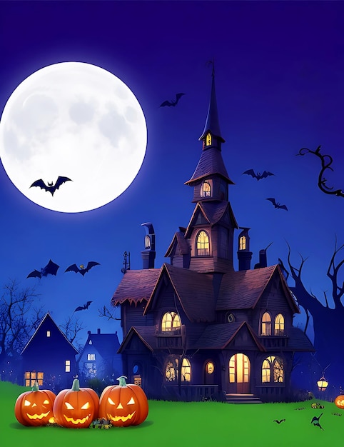 Happy Halloween banner template with halloween pumpkin and Halloween Elements A Halloween Night