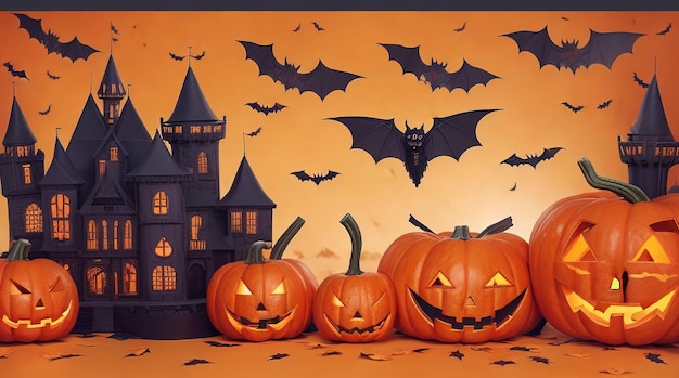 Happy Halloween banner template with Halloween pumpkin and Halloween Elements