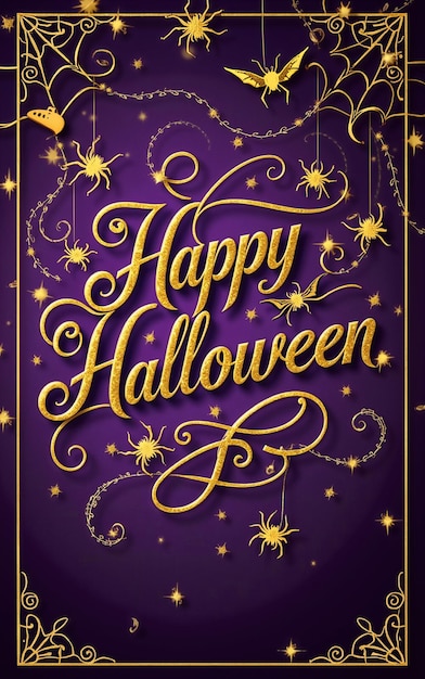 happy halloween card with spider calligraphy flourishing luxury design high class illustration