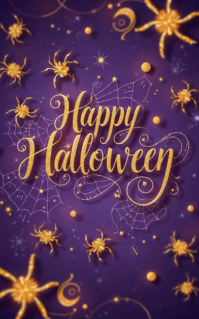 happy halloween card with spider calligraphy flourishing luxury design high class illustration