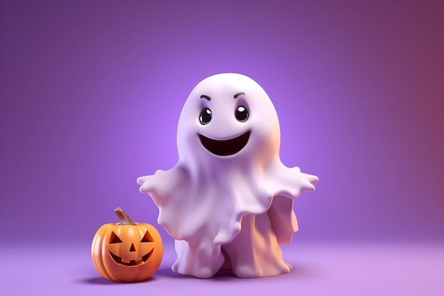 Happy Halloween Cute little kid in ghost costume on isolated background Holiday Concept