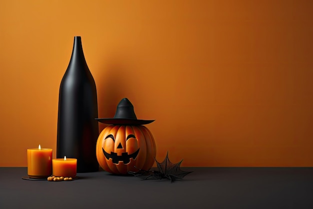 Happy Halloween day with minimal decor design for party with pumpkins and candles with Generative Ai