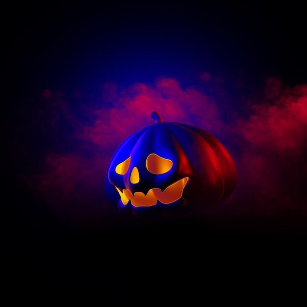 Happy halloween design with pumpkins on dark background space for text flat lay 3D illustration