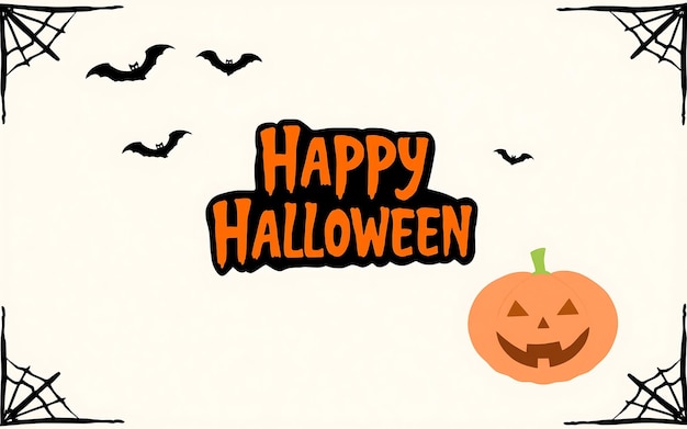 Happy Halloween greeting with black bats and orange pumpkin on white background for s