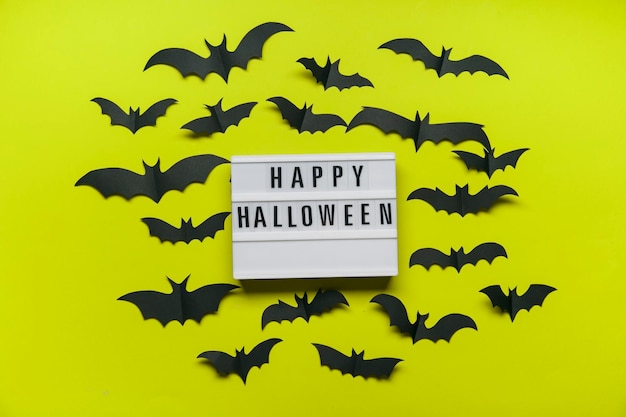 Happy Halloween lightbox message with black scary bats