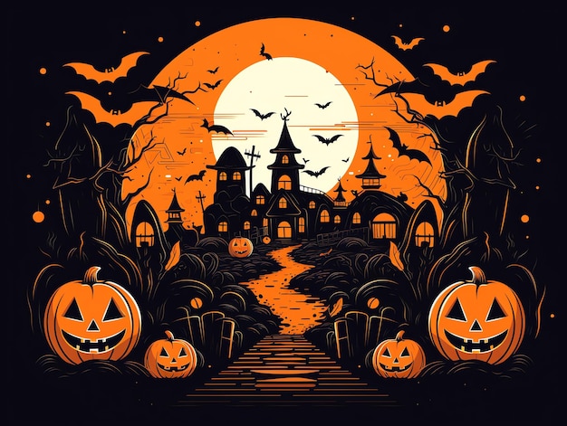 Happy halloween line art celebration background concept Holiday design illustration style