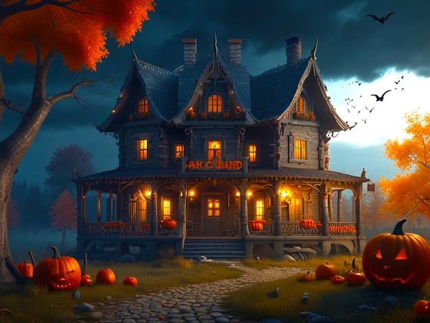 Happy halloween mansion background design