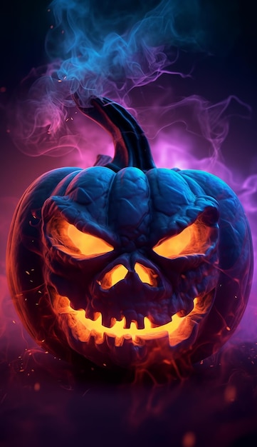 happy Halloween pumpkin wallpaper with scary face on fantastic background