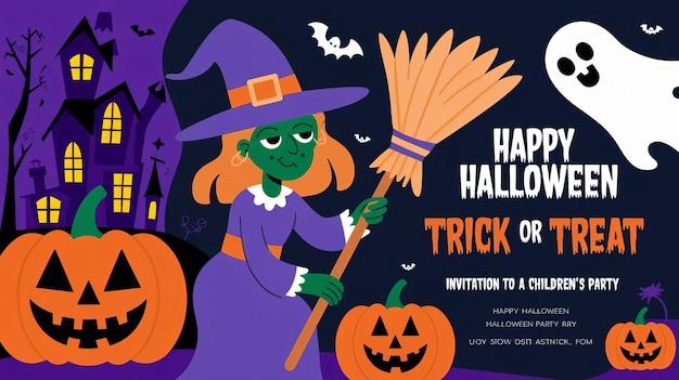 Photo happy halloween trick or treat invitation to a childrens party