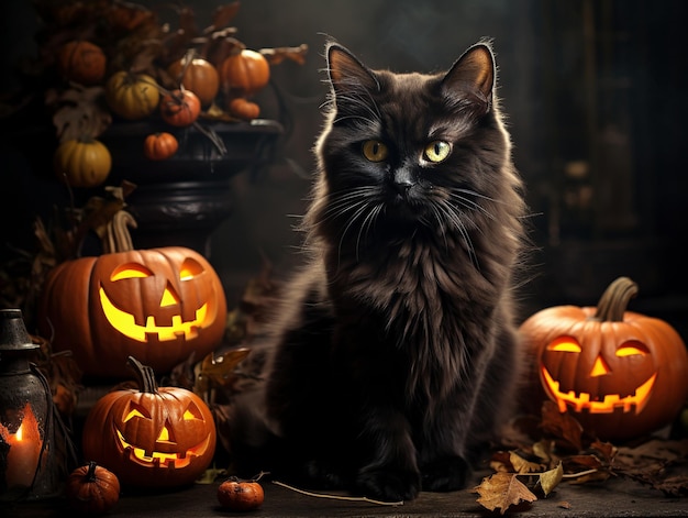 happy halloween with black cat and jack o lantern poster