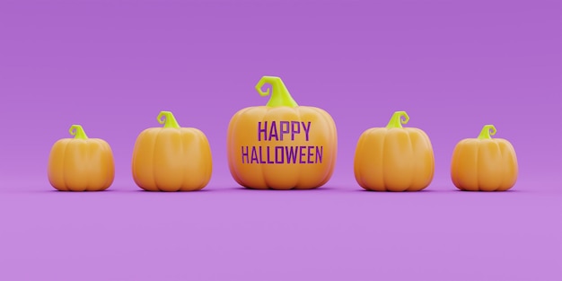 Happy Halloween with JackoLantern pumpkins character on purple background traditional october holiday 3d rendering