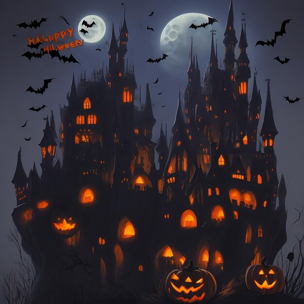 happy Halloween with night and scary castle