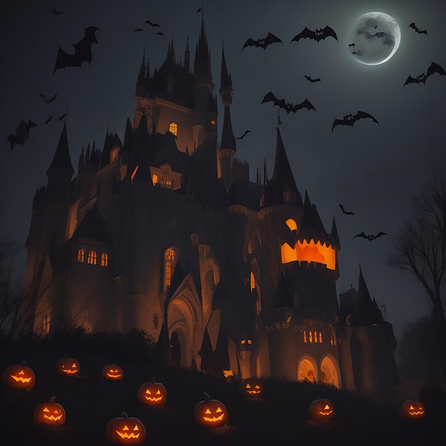 happy Halloween with night and scary castle