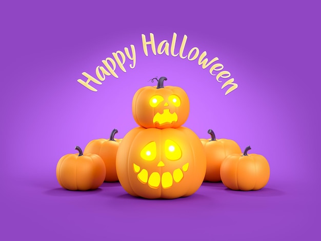 Happy Halloween with pumpkins character on purple background traditional october holiday