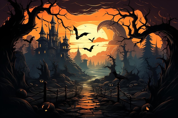 Happy Halloween with Pumpkins Spooky Celebration and Spooky Decorations Set the Haunted Scene