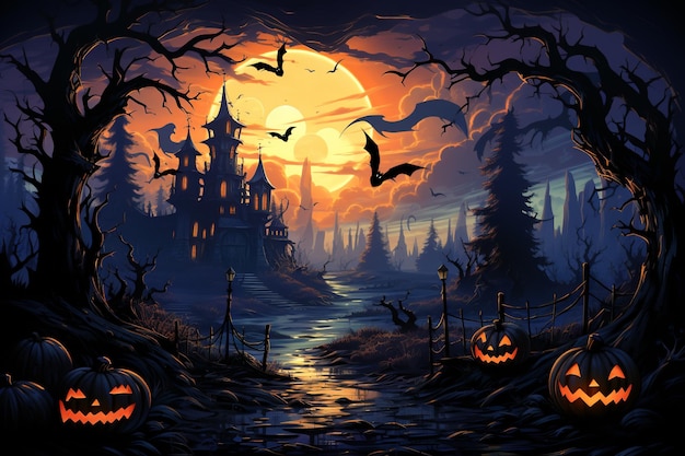 Happy Halloween with Pumpkins Spooky Celebration and Spooky Decorations Set the Haunted Scene