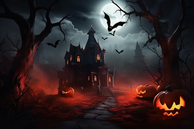 Happy Halloween with Pumpkins Spooky Celebration and Spooky Decorations Set the Haunted Scene