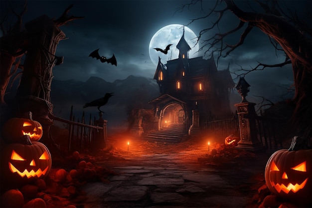 Happy Halloween with Pumpkins Spooky Celebration and Spooky Decorations Set the Haunted Scene