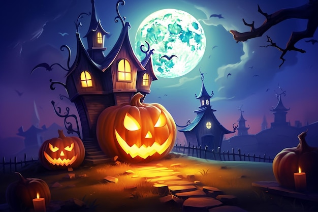 Happy Halloween with Pumpkins Spooky Celebration and Spooky Decorations Set the Haunted Scene