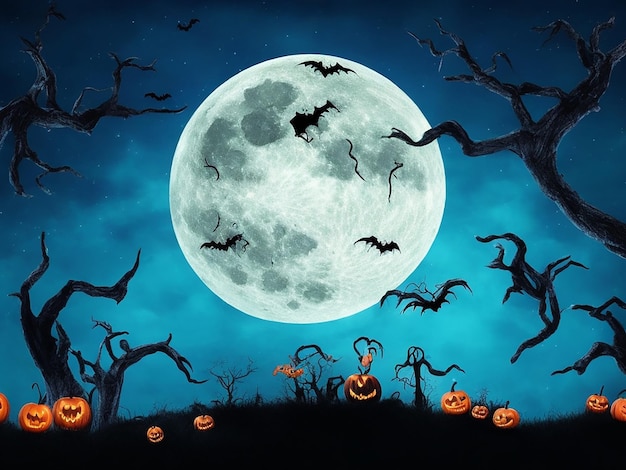 Happy halloween zombie hands and full moon background