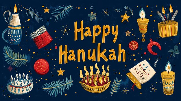 Photo happy hanukkah large prominent text centered with a menorah