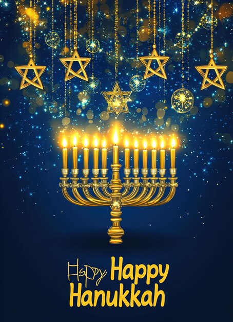 Photo happy hanukkahfestive of lightsvector