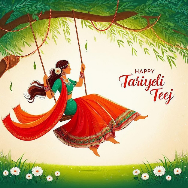 Happy hariyali teej indian festival with illustration Free Hindu Festivals Hinduism