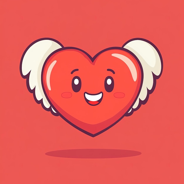 Photo happy heart character smiling and flapping its angel wings