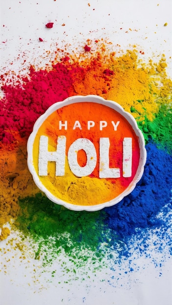 Photo happy holi decoration the indian festivaltop view of colorful holi powder on white background