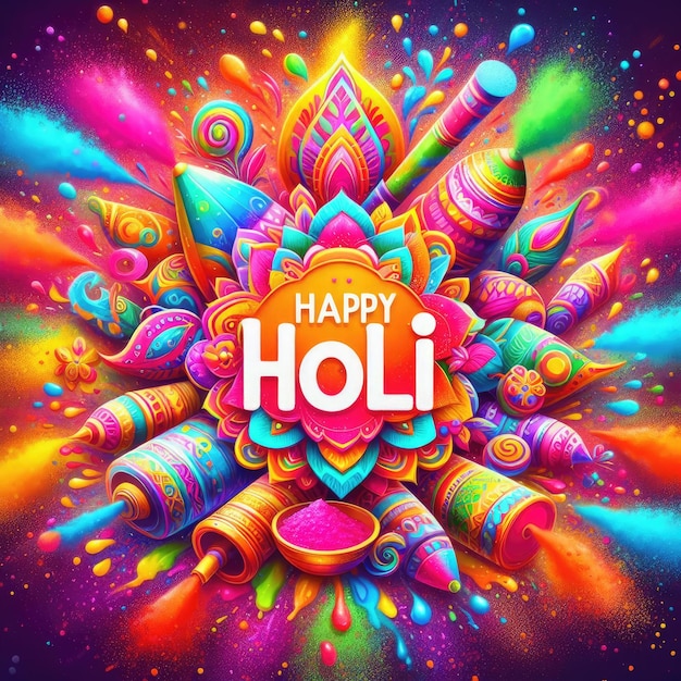 Happy Holi festival of colors Holiday of hinduism bengali new year Splashes colorful of paint pa