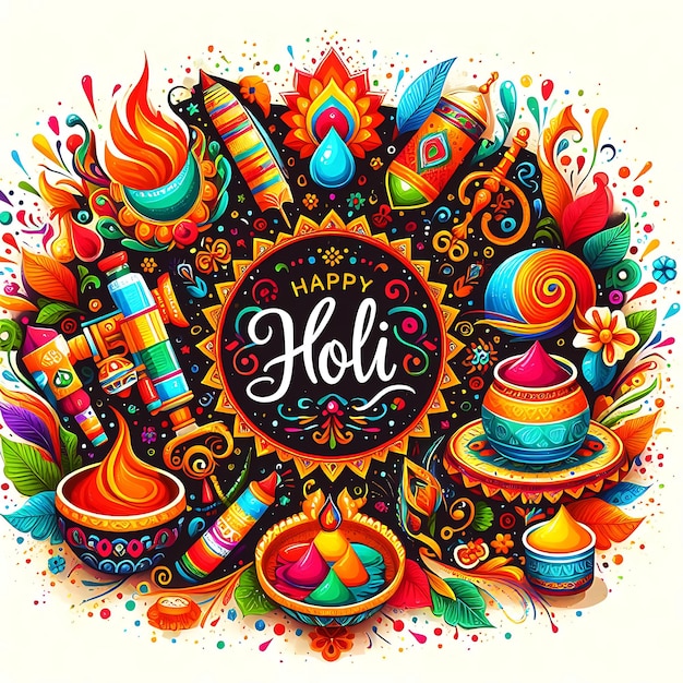 Happy Holi Festival Of Colors Illustration Of Colorful Gulal For Holi In Hindi Holi Hain Meaning