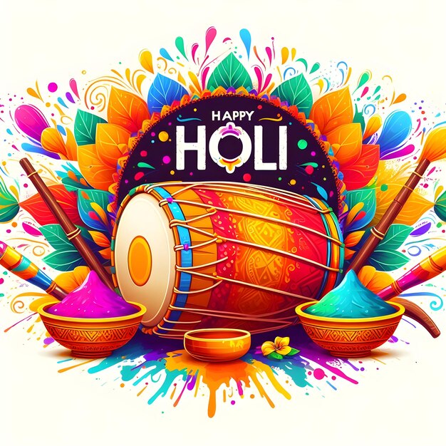 Happy holi festival poster template with colors powder festival background