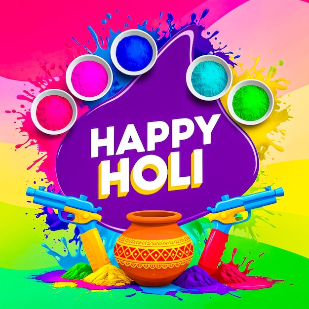 Happy holi festival social media post banner