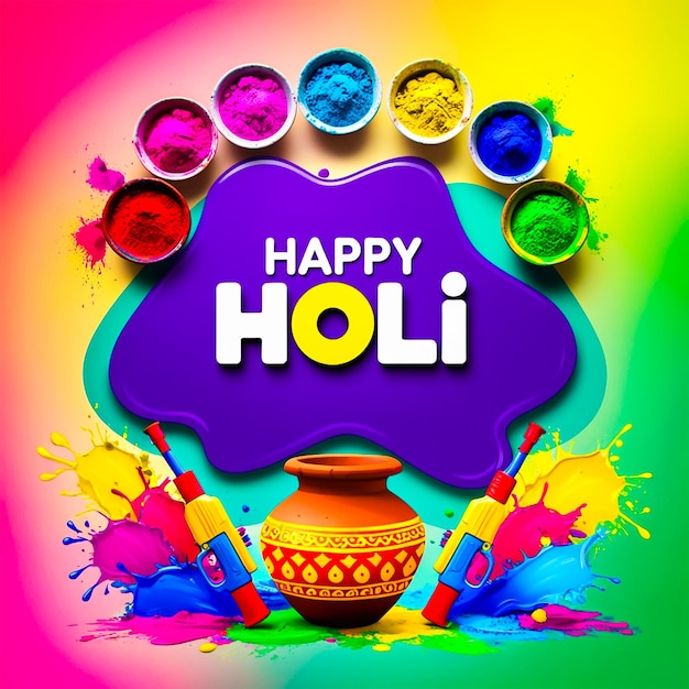 Happy holi festival social media post banner