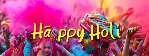 Photo happy holi festive greeting with vibrant color splashes