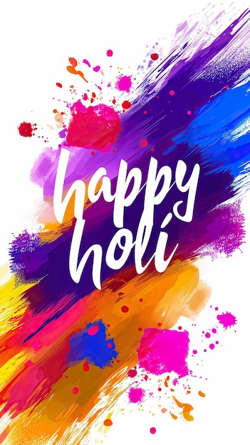 happy holi greeting text with colorful vivid fluid colors splatter vertical reel format