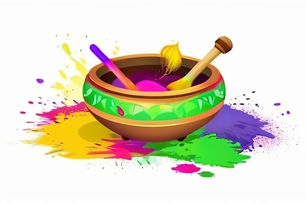 Photo happy holi indian festival colorful pot and powder design