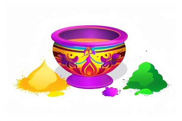 Photo happy holi indian festival colorful pot and powder design