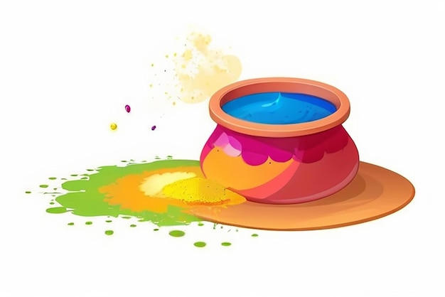 Photo happy holi indian festival colorful pot and powder design