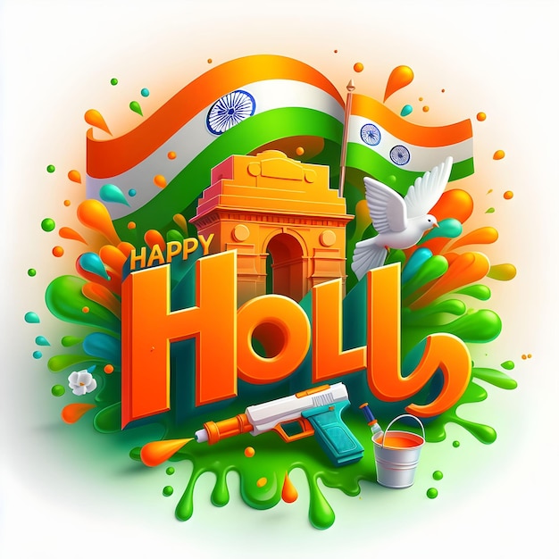 Happy holi wish 3d art abstract colorful background