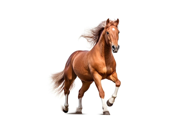 Happy horse prancing pure white background high contrast welllit sharp focus