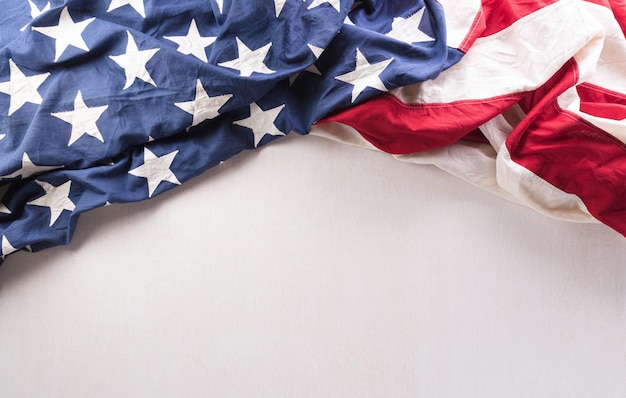 Happy Independence day concept made from American flag on white wooden background