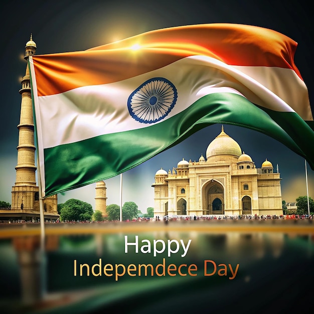 Happy independence day of india wavy indian flag