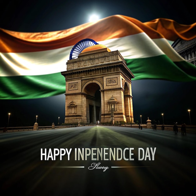 Happy independence day of india wavy indian flag