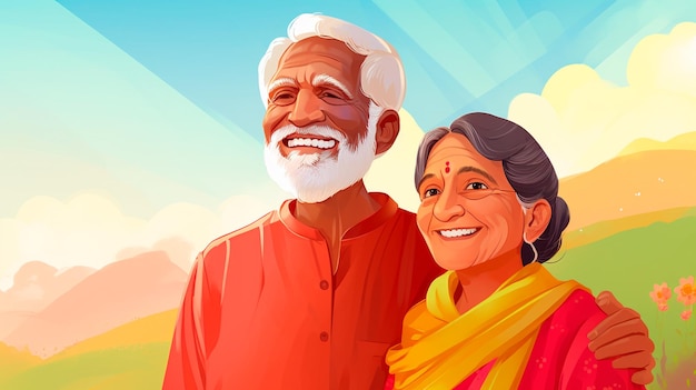 happy indian couple celebrating traditional festival of india illustration