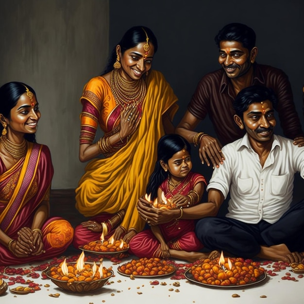 happy Indian family celebrating Diwali